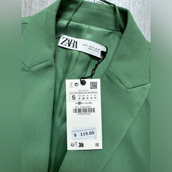 NWT ZARA WOMEN STRAIGHT CUT BUTTONED BLAZER GREEN 3736/042 size S - Picture 7 of 8